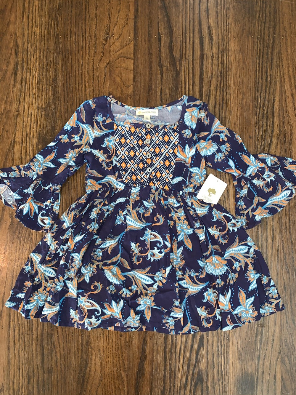 Tucker & Tate Girls Navy  Paisley Floral Peasant Top-Dress Smocked Bodice 3